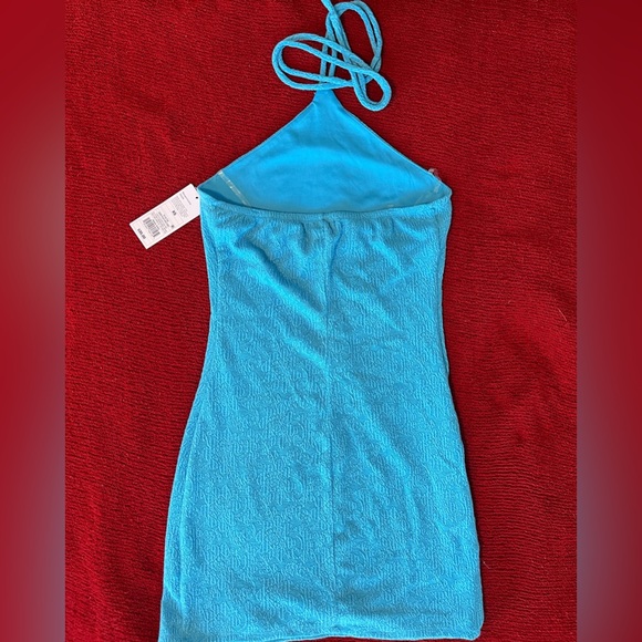 Wild Fable Knit Halter Top Stretchy Bright Blue small Side Slit Mini Dress SzXS - Picture 5 of 12